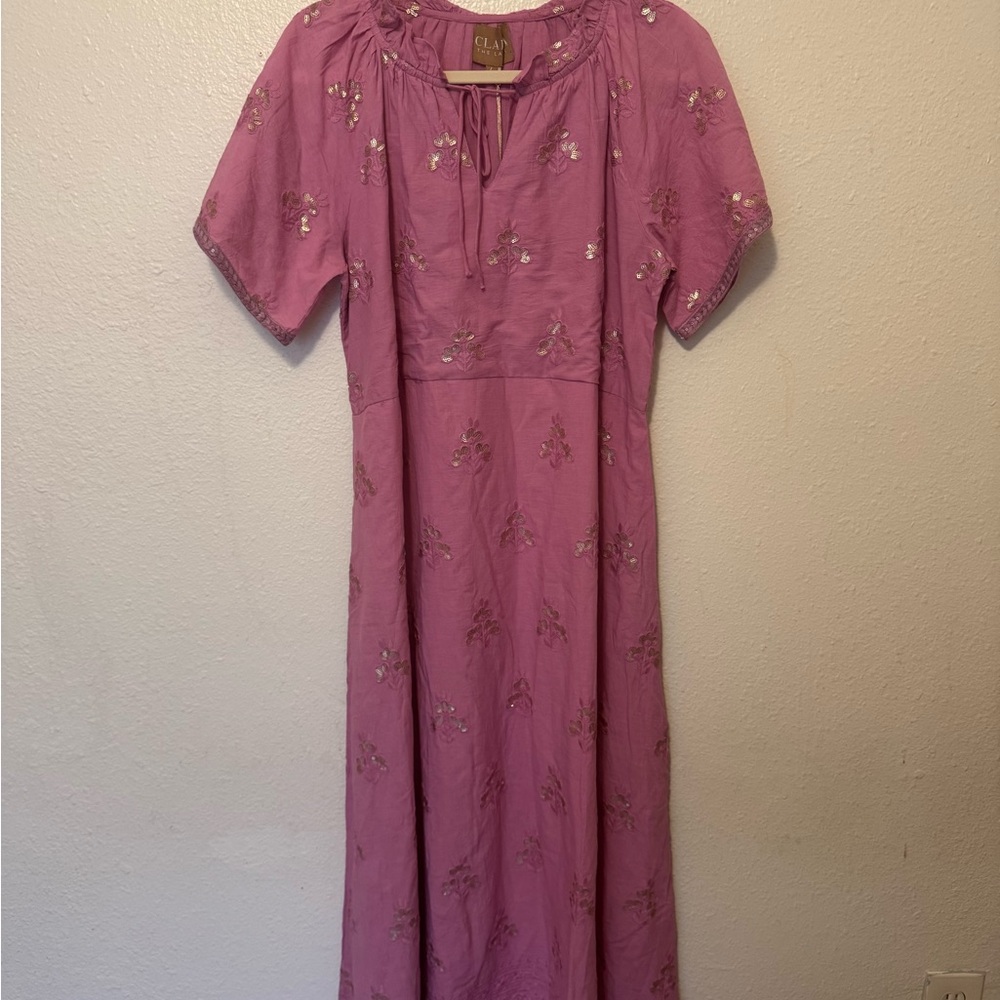 Clara the label Pink Embroidered Midi Dress